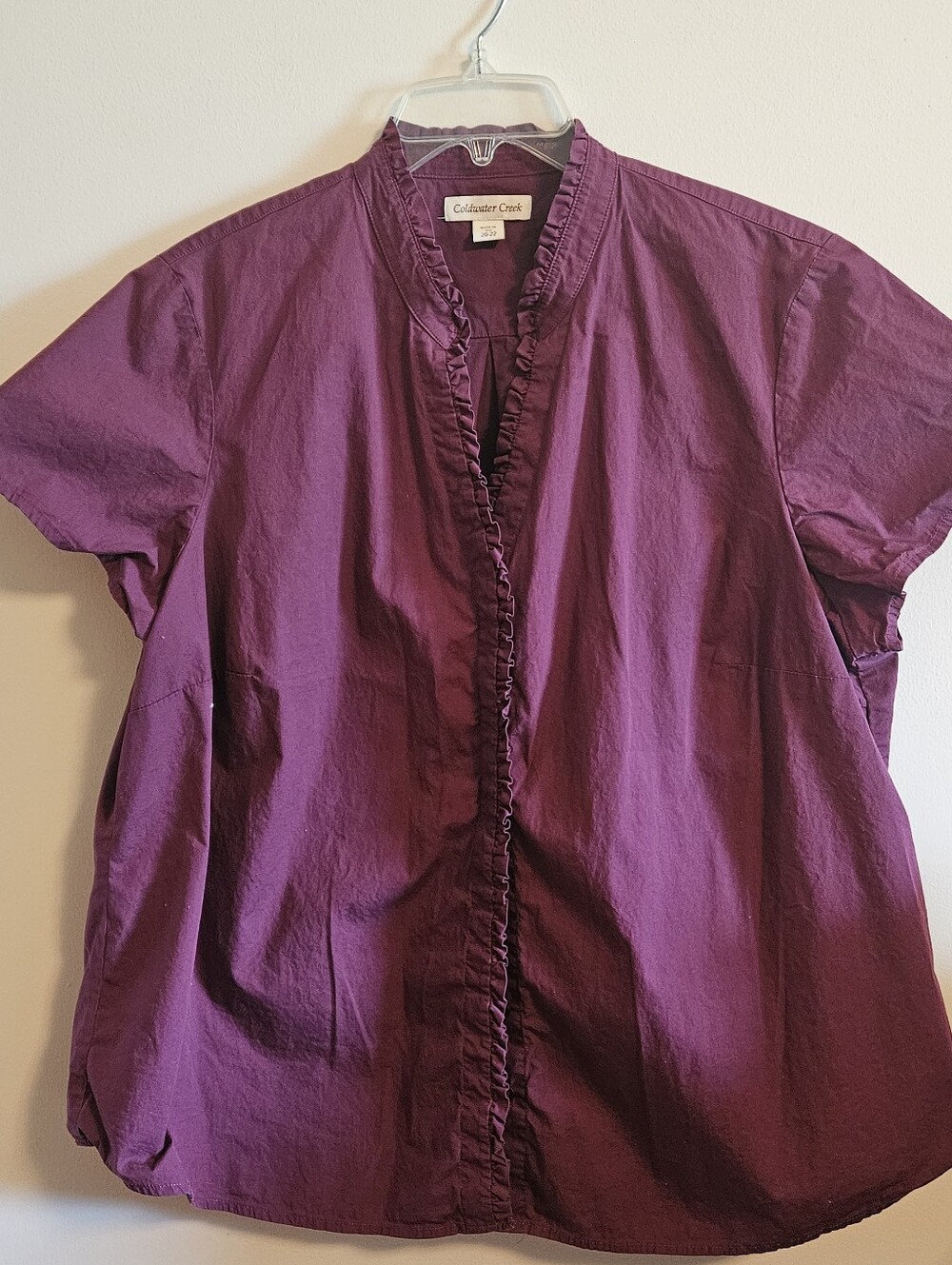 Coldwater Creek Plum Ruffle-Trim Short Sleeve Blouse Size 20-22